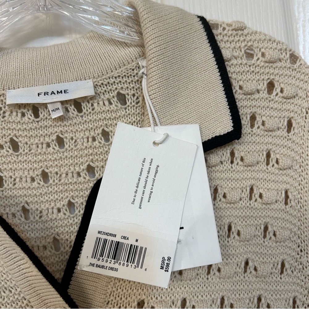 Frame The Bauble Crochet Cotton Minidress in Cream Size M - Picture 11 of 15